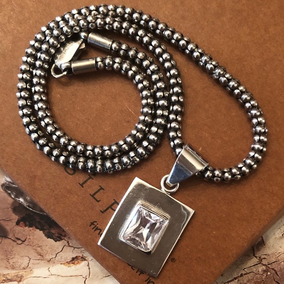 Vintage Silpada Sterling Silver Cubic Zirconia Pendant Popcorn Chain Necklace - Picture 7 of 16